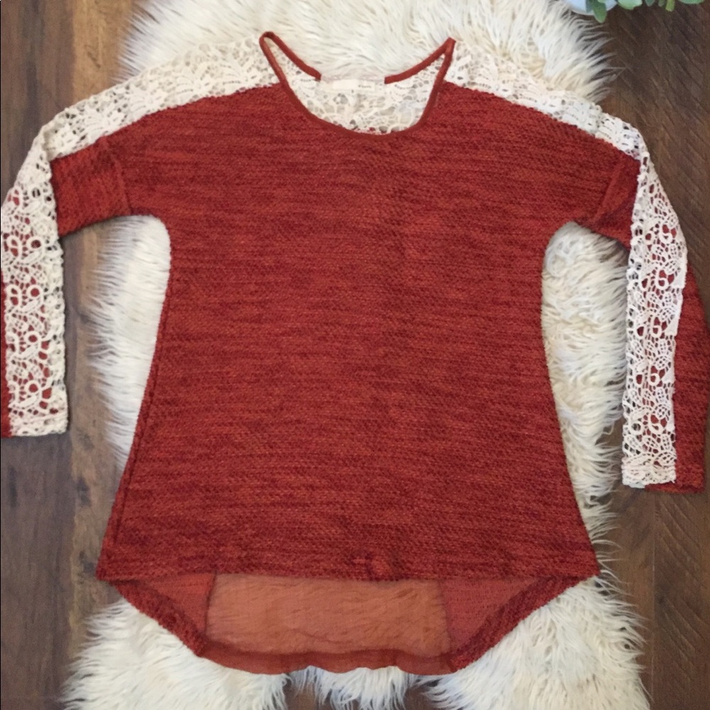 Anthropologie Areve Sewater With Crochet Sleeves
